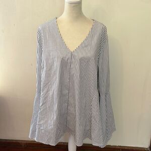 Context by Lord and Taylor long sleeve black white striped blouse Size XL New
